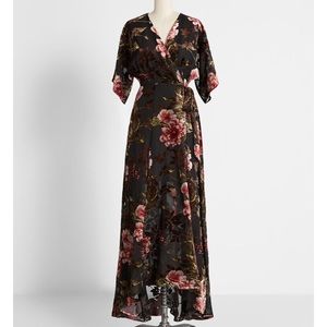 Modcloth Velvet Floral Maxi Wrap Dress